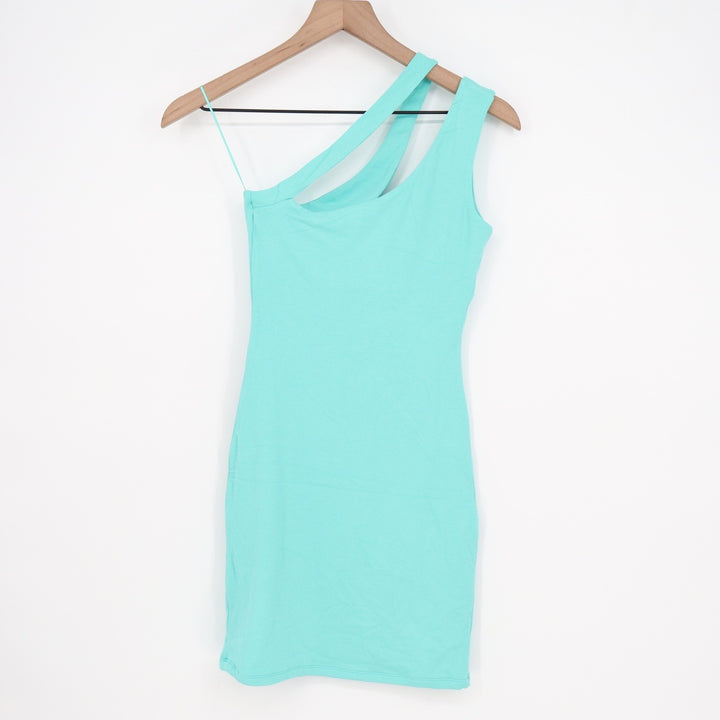 Naked Wardrobe Aqua Teal One Shoulder Mini Dress NW-D2062 Size L
