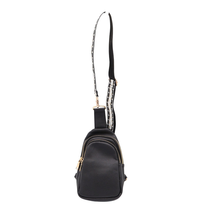 Ah-dorned Black Vegan Leather Sling Bag Gold Hardware Geometric Guitar Strap