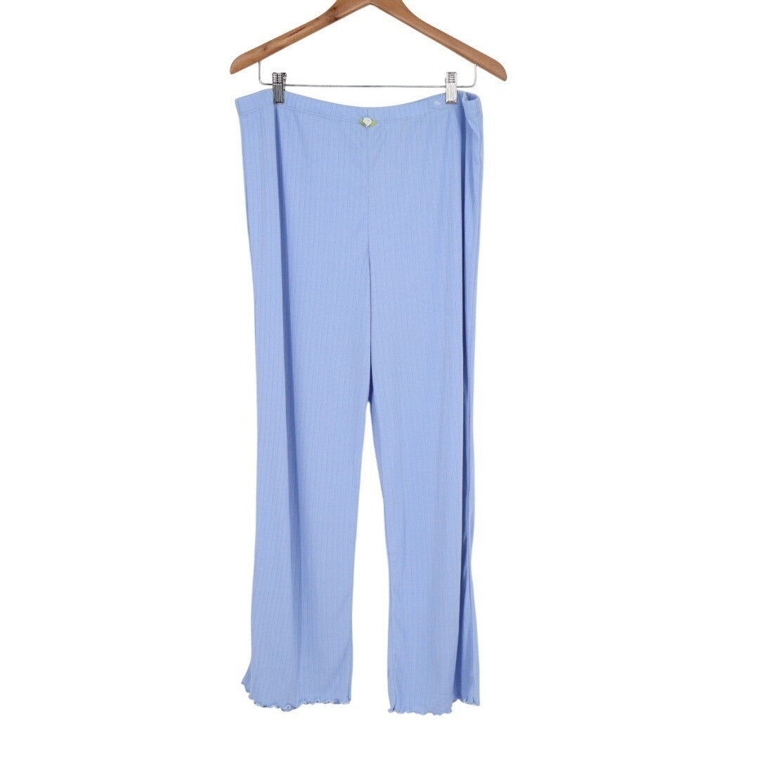 Roudelain Pajama Pants Womens Medium Blue Knit Ribbed Straight Leg Scallop Hem