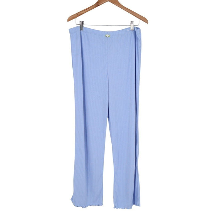 Roudelain Pajama Pants Womens Medium Blue Knit Ribbed Straight Leg Scallop Hem