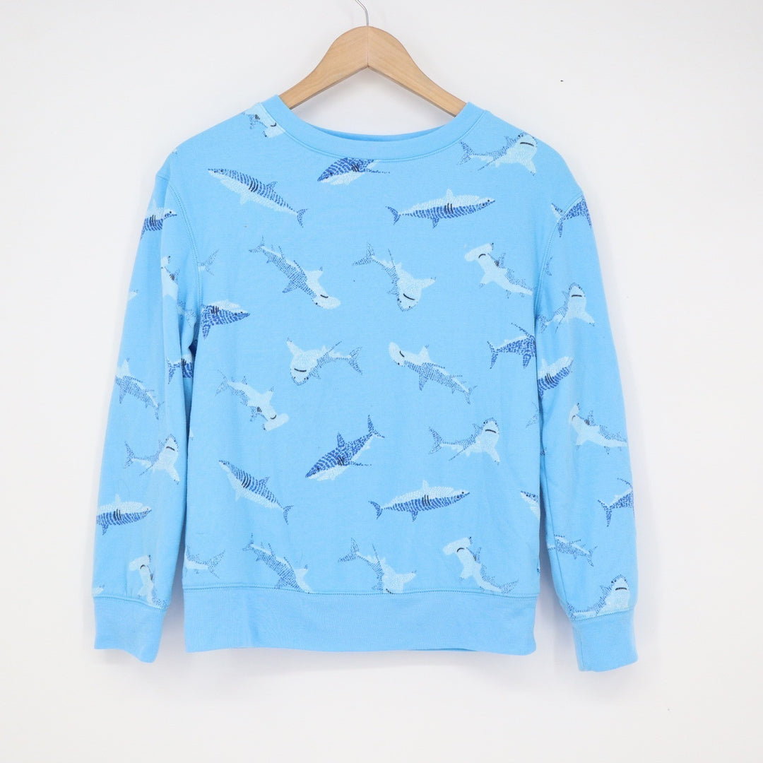 Cat & Jack Boys Blue Shark Print Fleece Pajama Top Crewneck Sweatshirt L 10/12