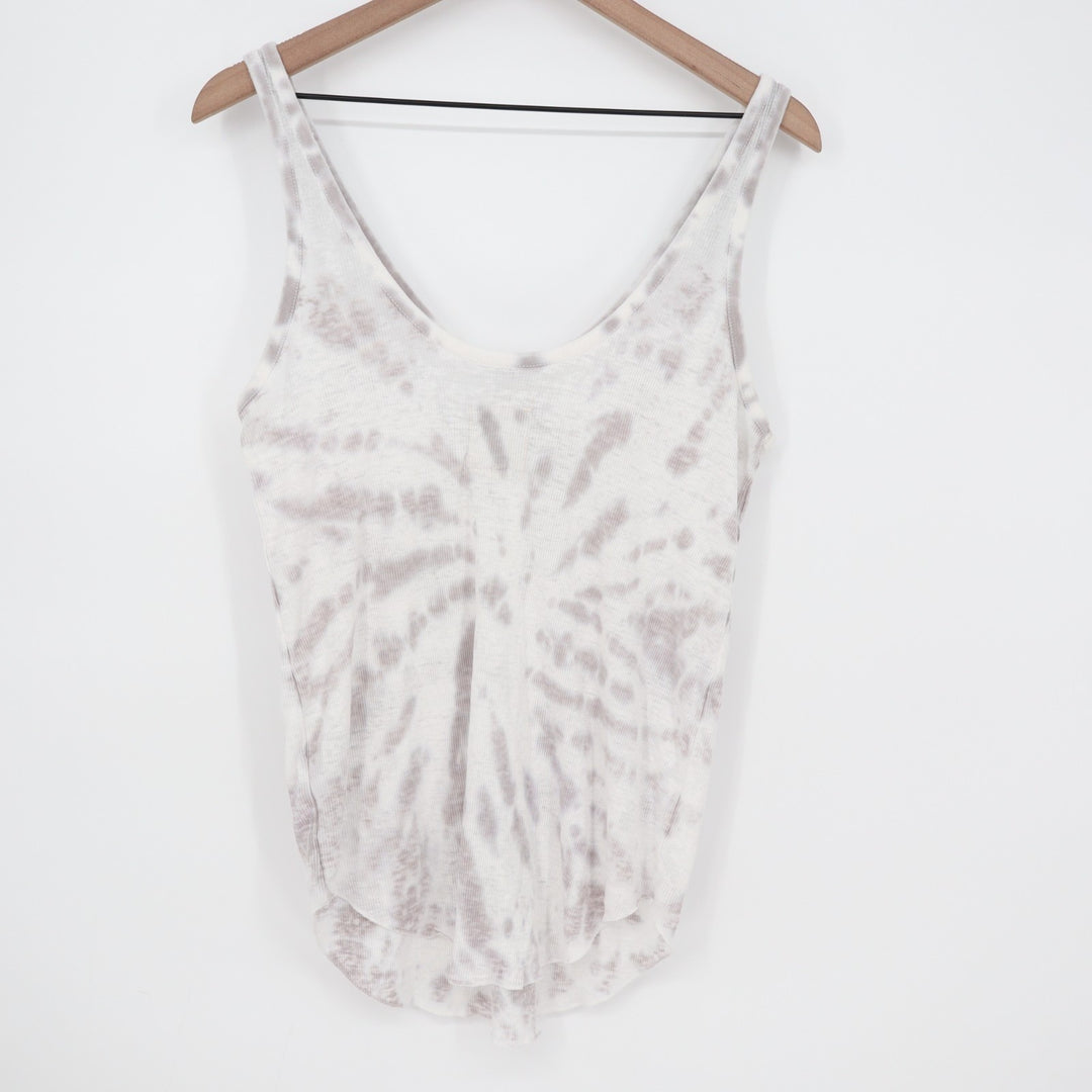 Chaser Tank Top Womens Large White Brown Tie Dye Cotton Knit Ribbed Sleeveless