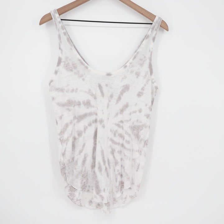 Chaser Tank Top Womens Large White Brown Tie Dye Cotton Knit Ribbed Sleeveless