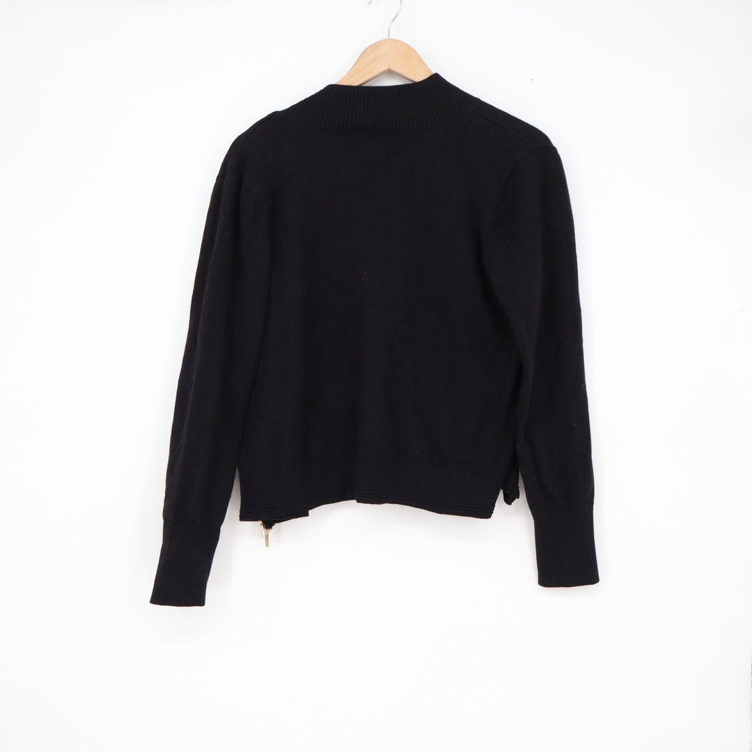 Carolyn Taylor Womens Black Full Zip Mock Neck Cardigan Sweater Size L