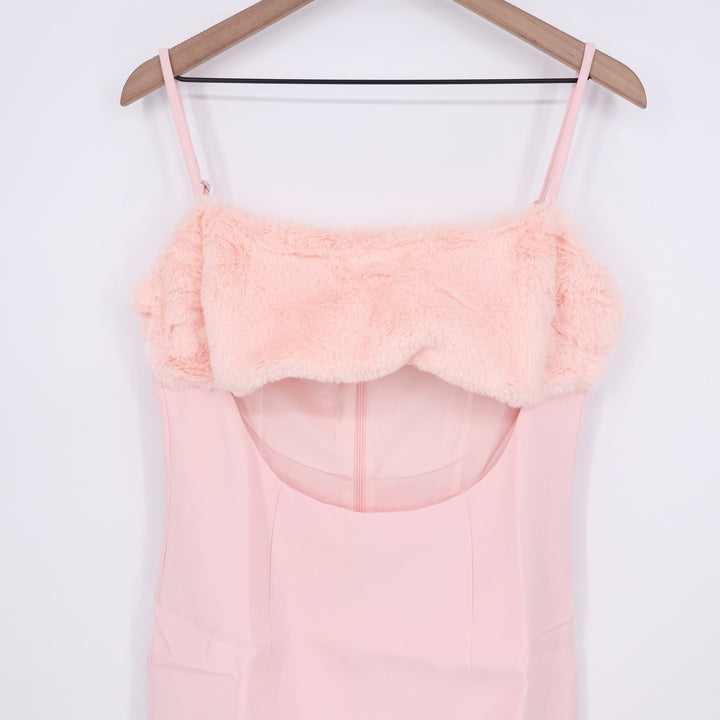 Naked Wardrobe The Statement Pink Faux Fur Cutout Mini Dress Large