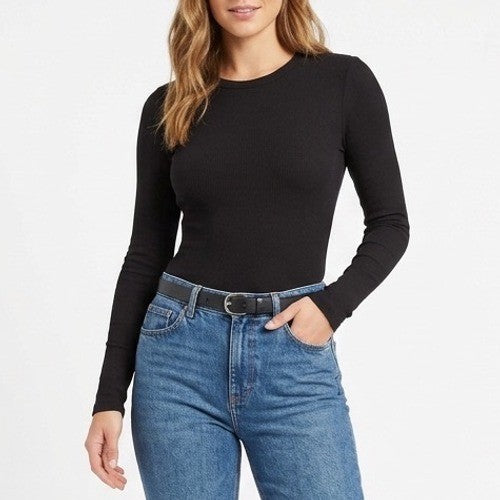 Naked Wardrobe Black Open Back Long Sleeve Bodysuit Size M