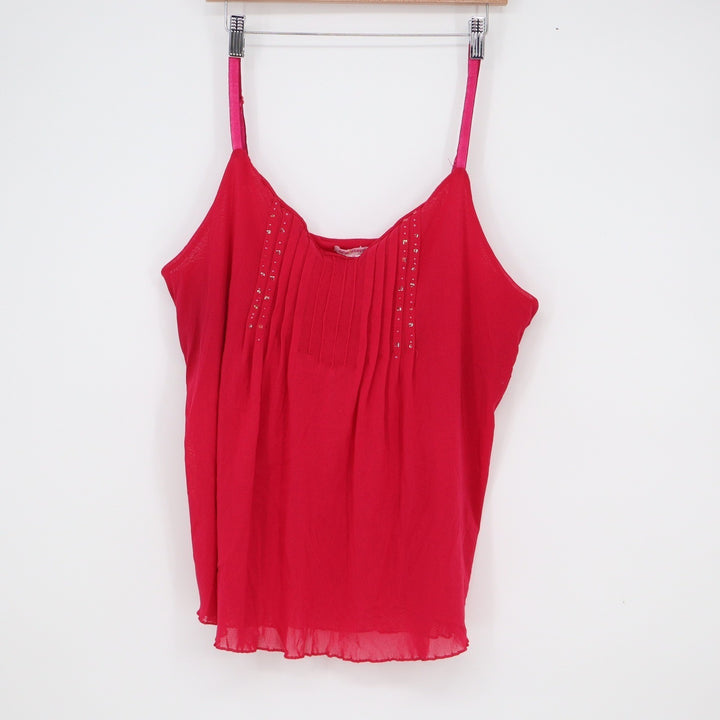 One Step Up Red Rhinestone Pleated Camisole Tank Top Plus Size 1X Strap