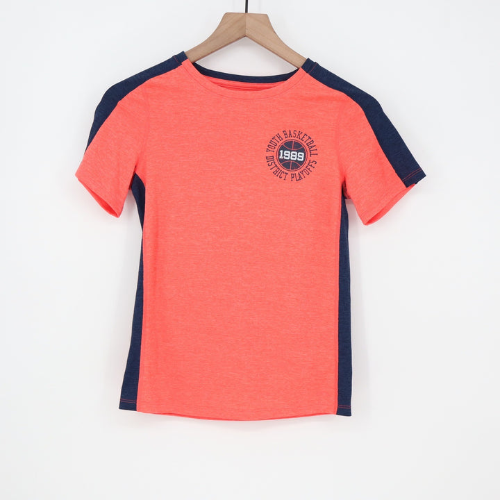 DSG Boys M 10-12 Pieced Graphic Movement Tee Coral Navy Basketball 1989