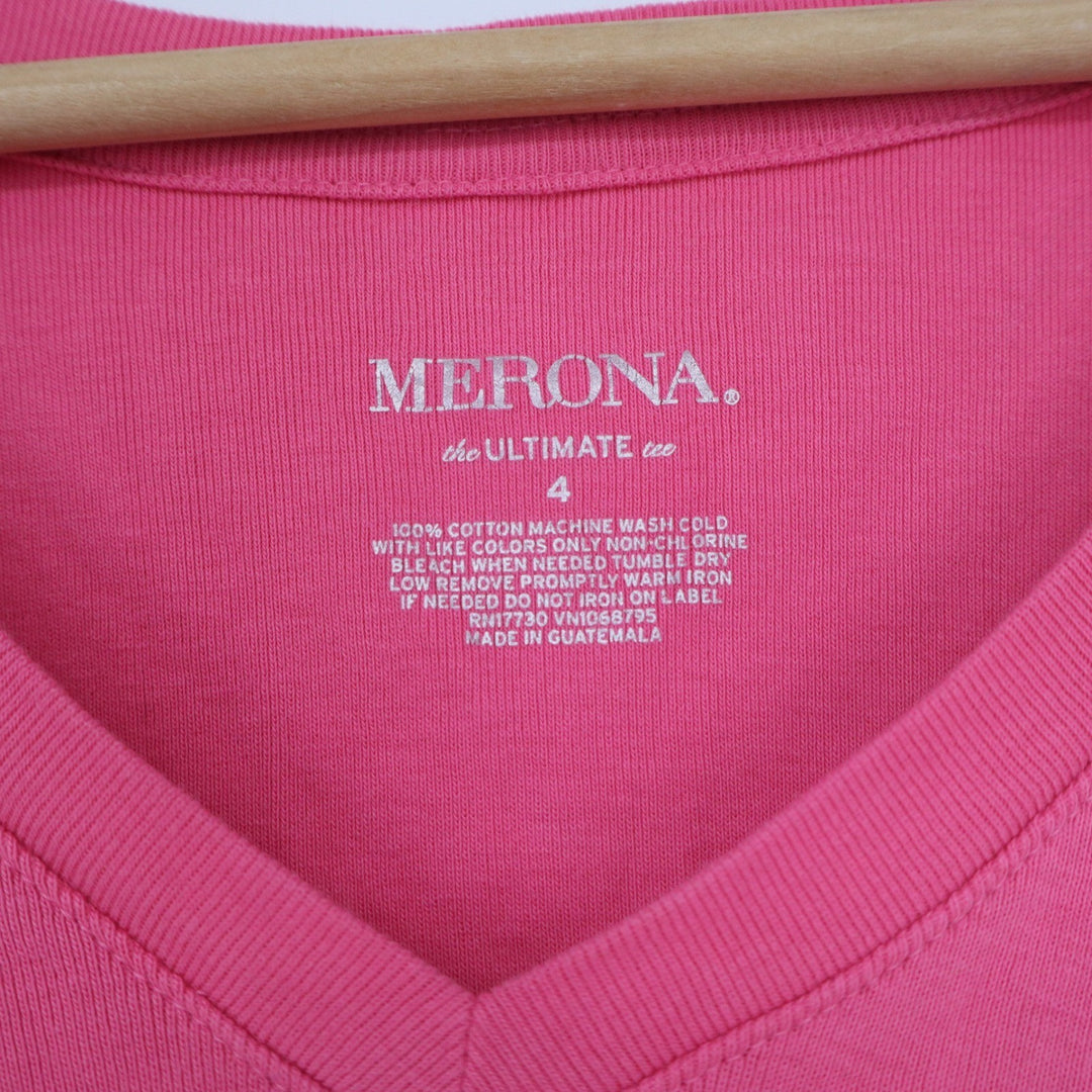 Merona The Ultimate Tee Pink V-Neck Short Sleeve 100% Cotton Shirt Size 4