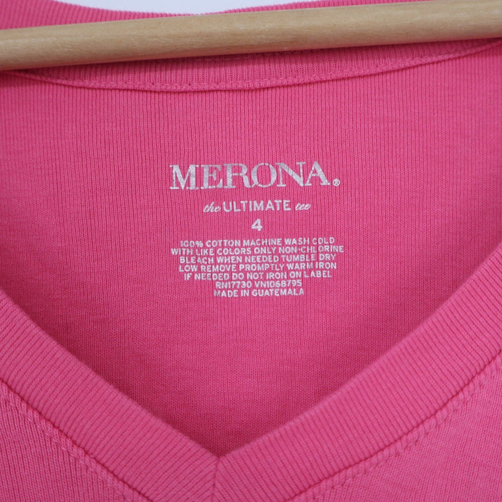 Merona The Ultimate Tee Pink V-Neck Short Sleeve 100% Cotton Shirt Size 4