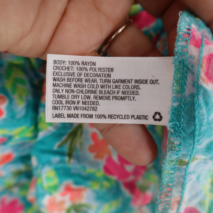 Cat & Jack Girls M 7/8 Tropical Floral Crochet Racerback Tiered Sundress Blue