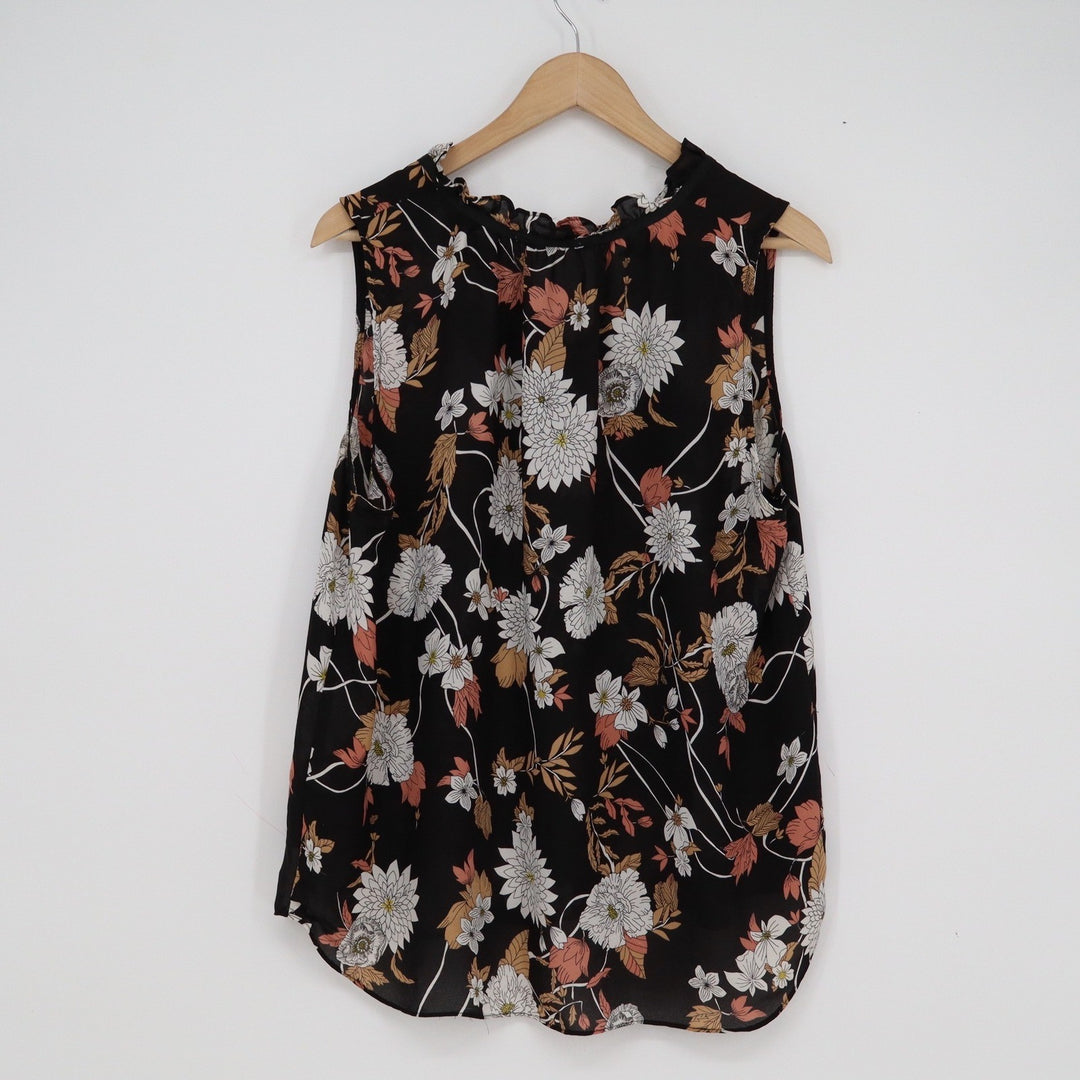 Violet + Claire Womens XL Black Floral Ruffle Neck Sleeveless Blouse Top