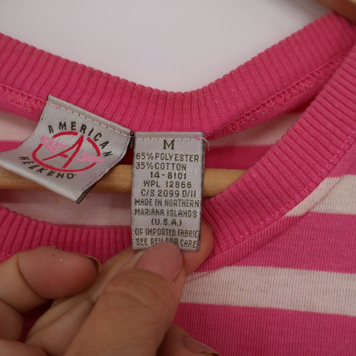 American Weekend Vintage Striped Pocket T-Shirt Pink White Mens Medium