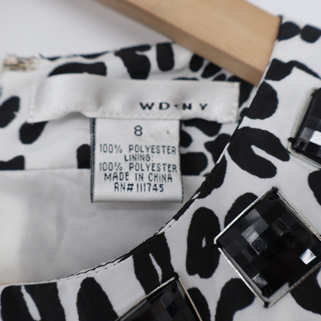 WD-NY Womens Leopard Print Sleeveless Jeweled Neckline Blouse Black White Size 8
