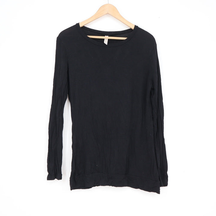 Hua Lan Black Long Sleeve Top Crochet Skull Back Cutout Size M