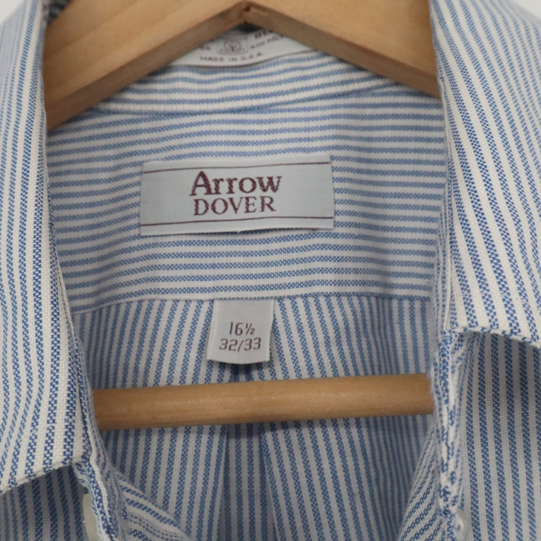 Arrow Dover Mens Blue White Striped Button Down Dress Shirt 16.5 32/33 USA Made