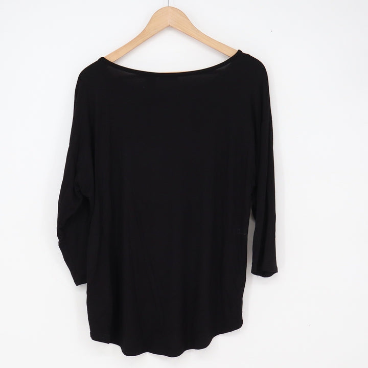 Tahari Top Womens L Black 3/4 Sleeve Boat Neck Relaxed Fit Excellent