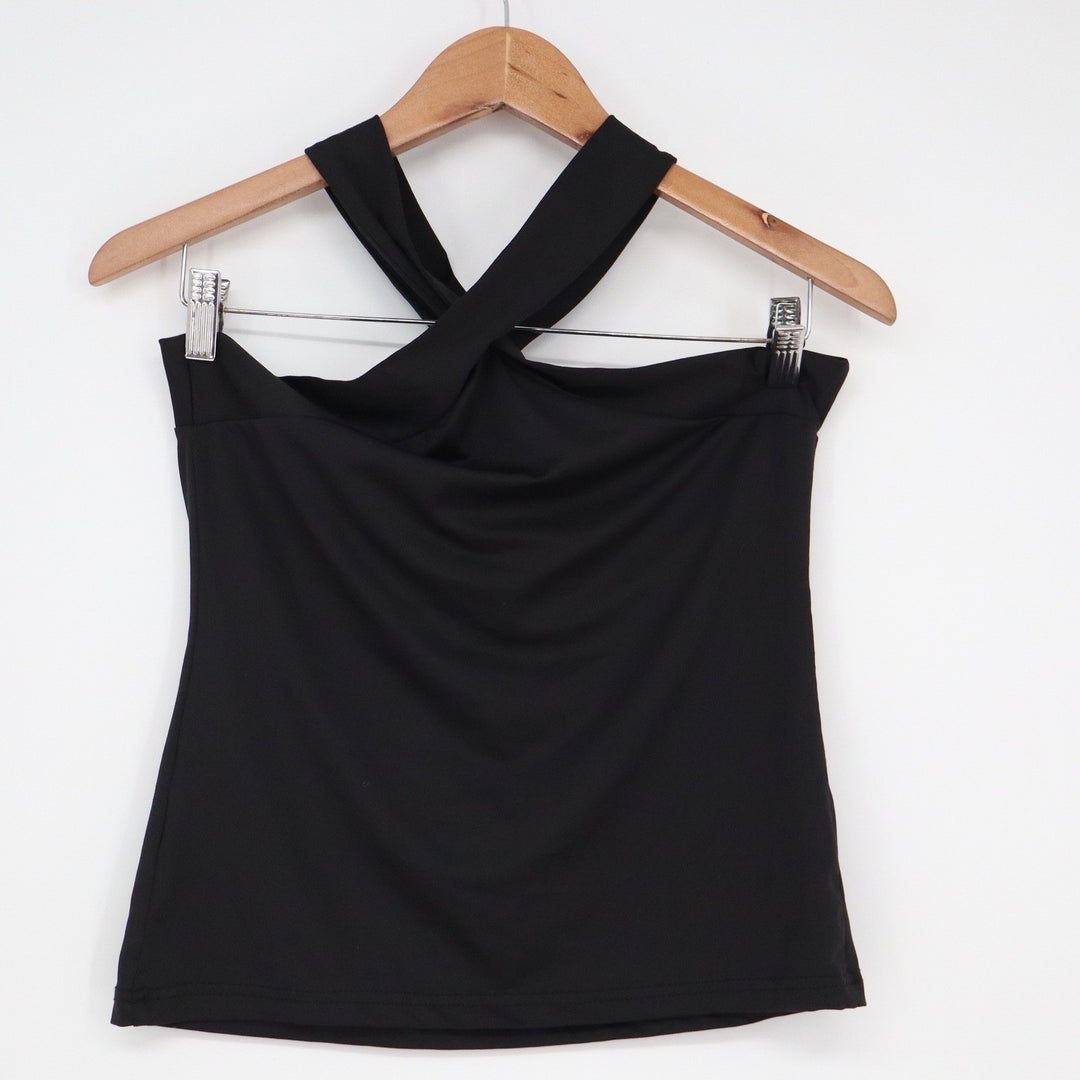 SHEIN Black Crossover Halter Top Draped Neck Sleeveless Slim Fit Large