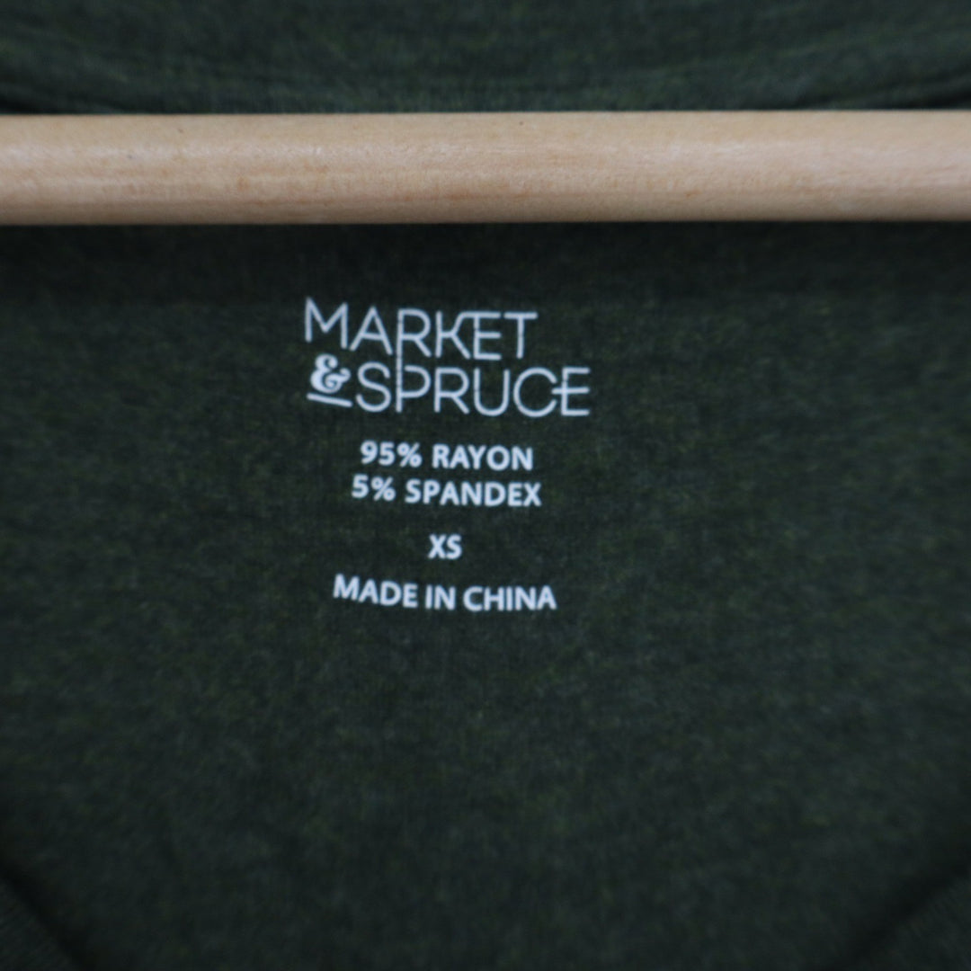 Market & Spruce Olive Green Heather Pocket Scoop Neck Tee XS