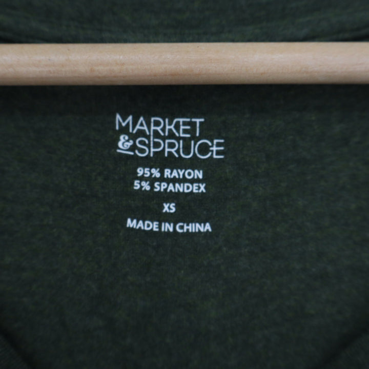Market & Spruce Olive Green Heather Pocket Scoop Neck Tee XS