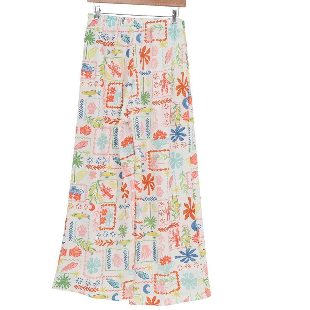 See You Monday Womens Large Coastal Lobster Print Wide Leg Palazzo Pants