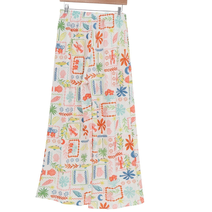 See You Monday Womens Large Coastal Lobster Print Wide Leg Palazzo Pants
