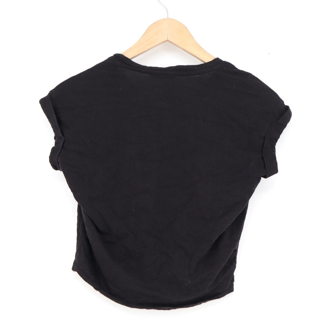 For The Republic Black Front Knot Cropped T-Shirt Womens Size L Cotton Tee