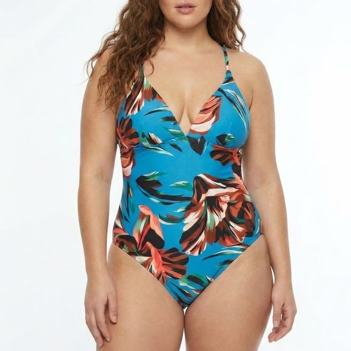 Calia Womens 12 Triangle Strappy Back One Piece Swimsuit Tranquil Blue Floral