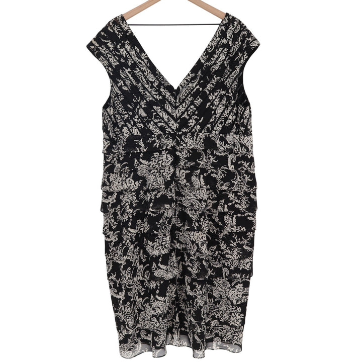 Adrianna Papell Sheath Dress Womens 22W Paisley Black Ruffle Tiered Excellent