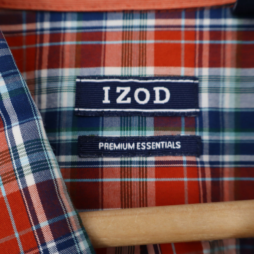 IZOD Premium Essentials Mens XL Plaid Button Down Shirt Red White Blue Cotton