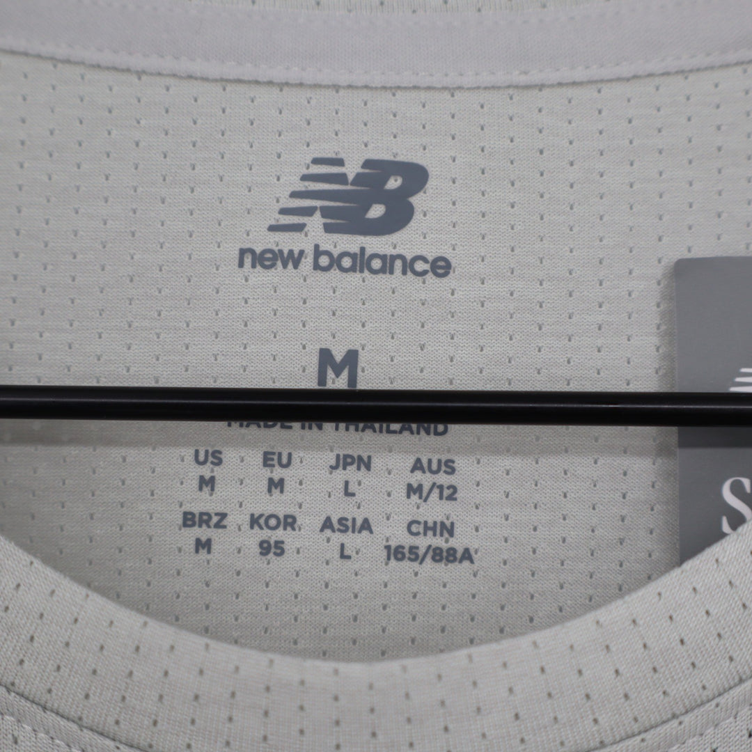 New Balance Athletics Tee Sea Salt Grey Mesh Running Shirt Mens Medium