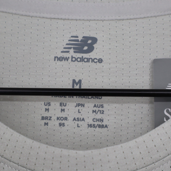 New Balance Athletics Tee Sea Salt Grey Mesh Running Shirt Mens Medium