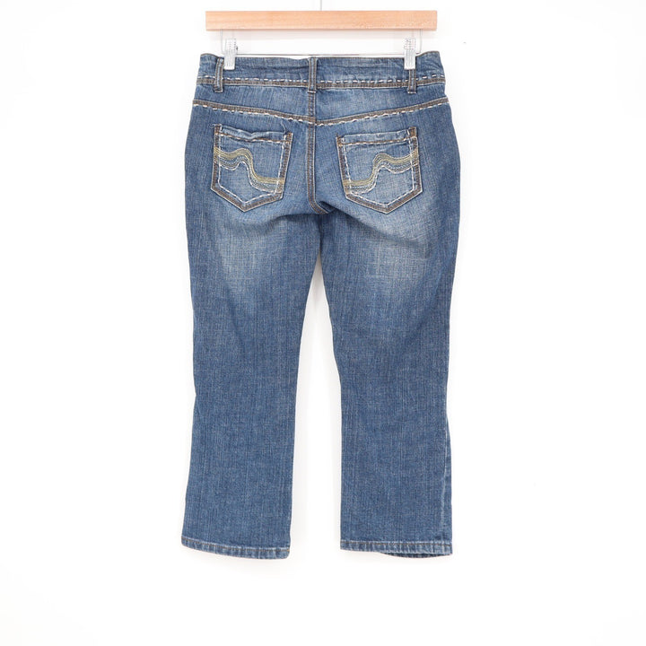 L.E.I. Ashley Trouble Medium Wash Cropped Capri Jeans Junior Size 3 Y2K Boho