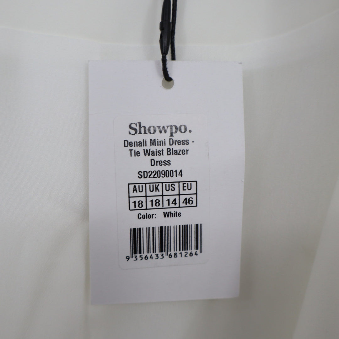 Showpo Denali Mini Dress White Tie Waist Blazer Dress US 14 New