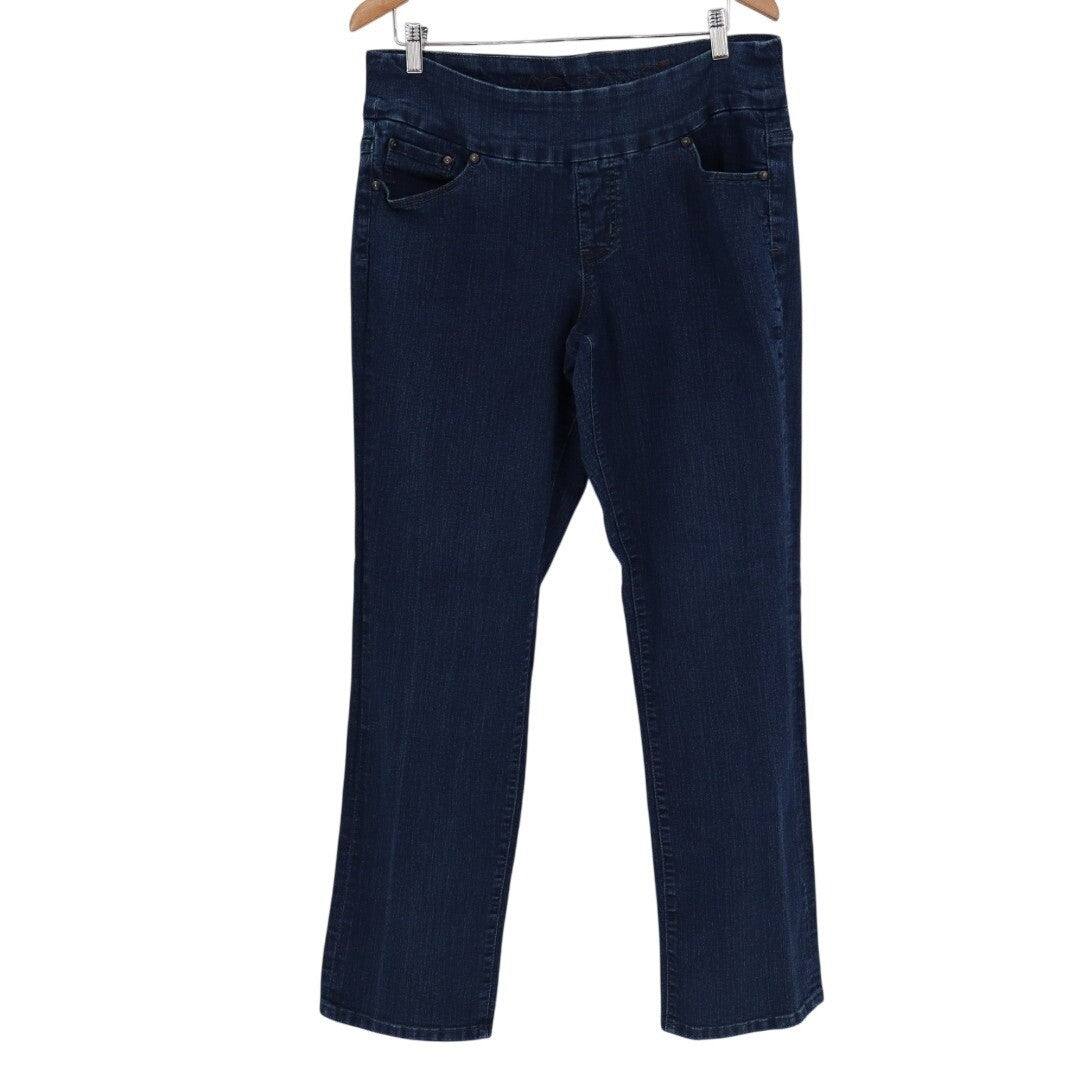 Jag Jeans Women 16 Blue Denim Cotton Stretch Elastic Waist Mid Rise Straight Leg
