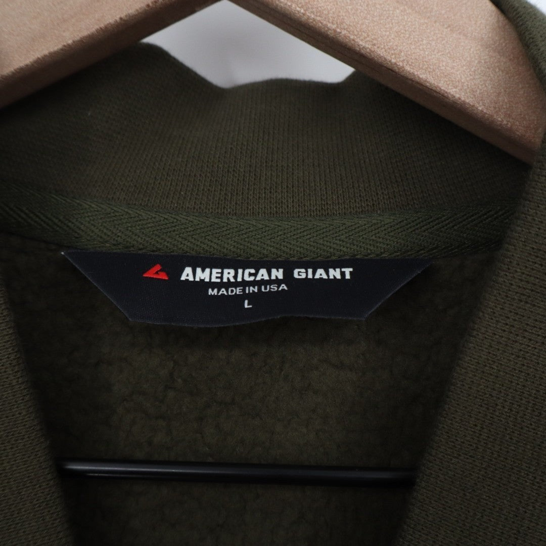 American Giant Bomber Jacket Mens Large Olive Green Full Zip Cotton Long Sleeve