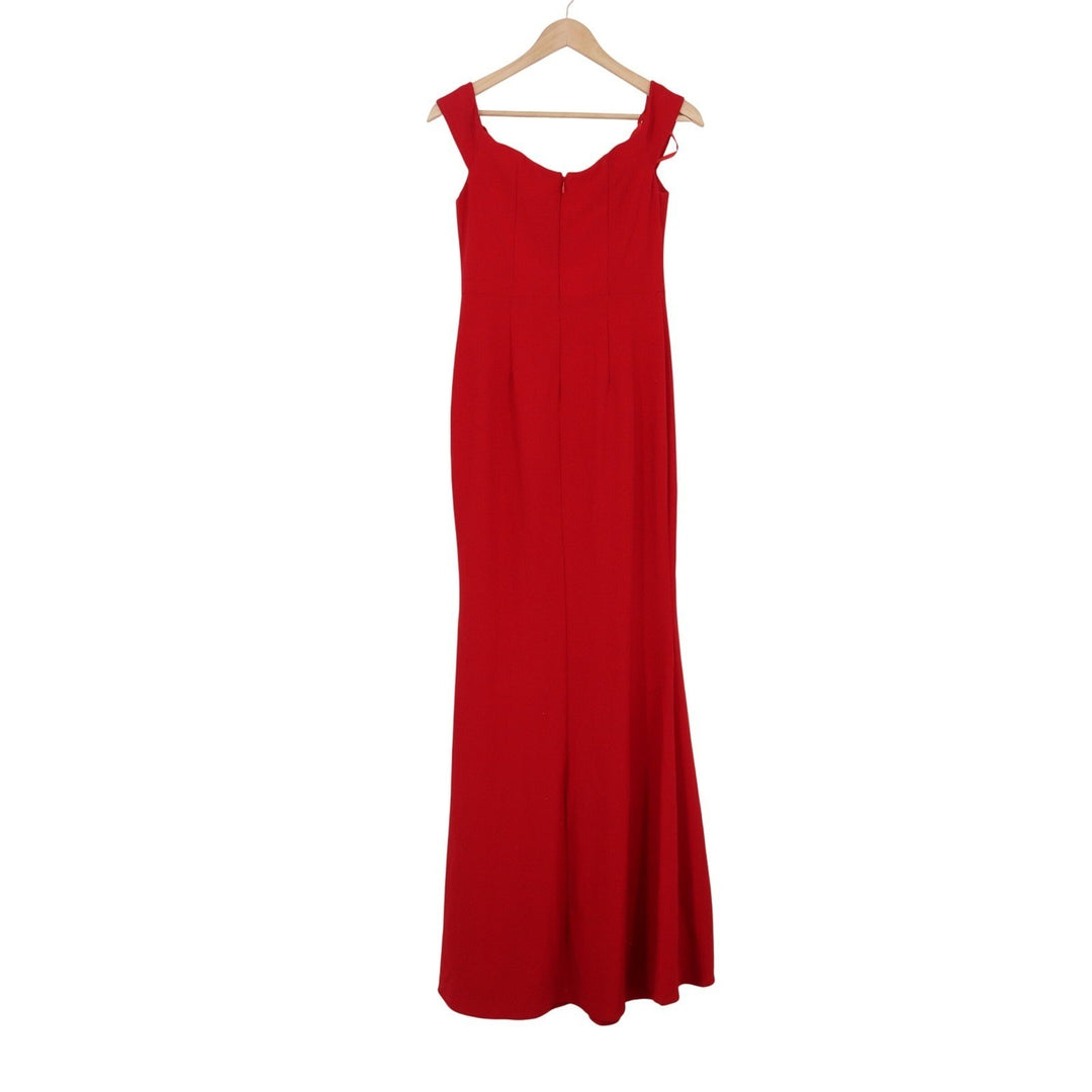 Xscape Davids Bridal Red Off Shoulder V-Bar Front Slit Evening Gown 2318X Size 2