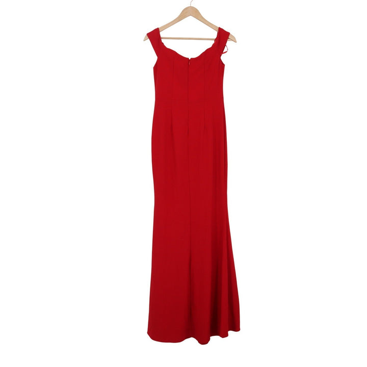 Xscape Davids Bridal Red Off Shoulder V-Bar Front Slit Evening Gown 2318X Size 2