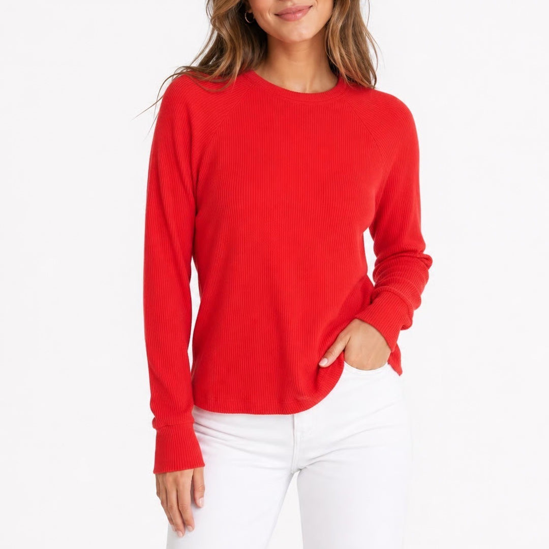 American Eagle Red Ribbed Raglan Long Sleeve Crew Neck Top XS