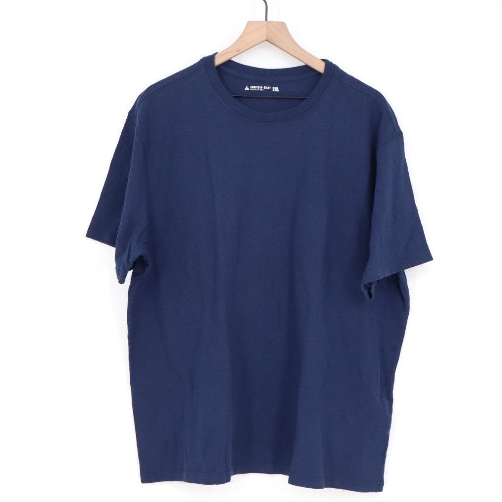 American Giant Mens 2XL Navy Blue Cotton T Shirt Made in USA Basic Crew Neck Tee