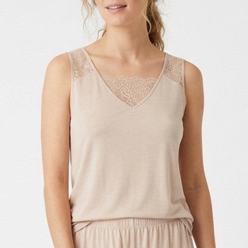 Flora By Flora Nikrooz Camisole Top Womens Small Beige Stretch Lace Strap V-Neck
