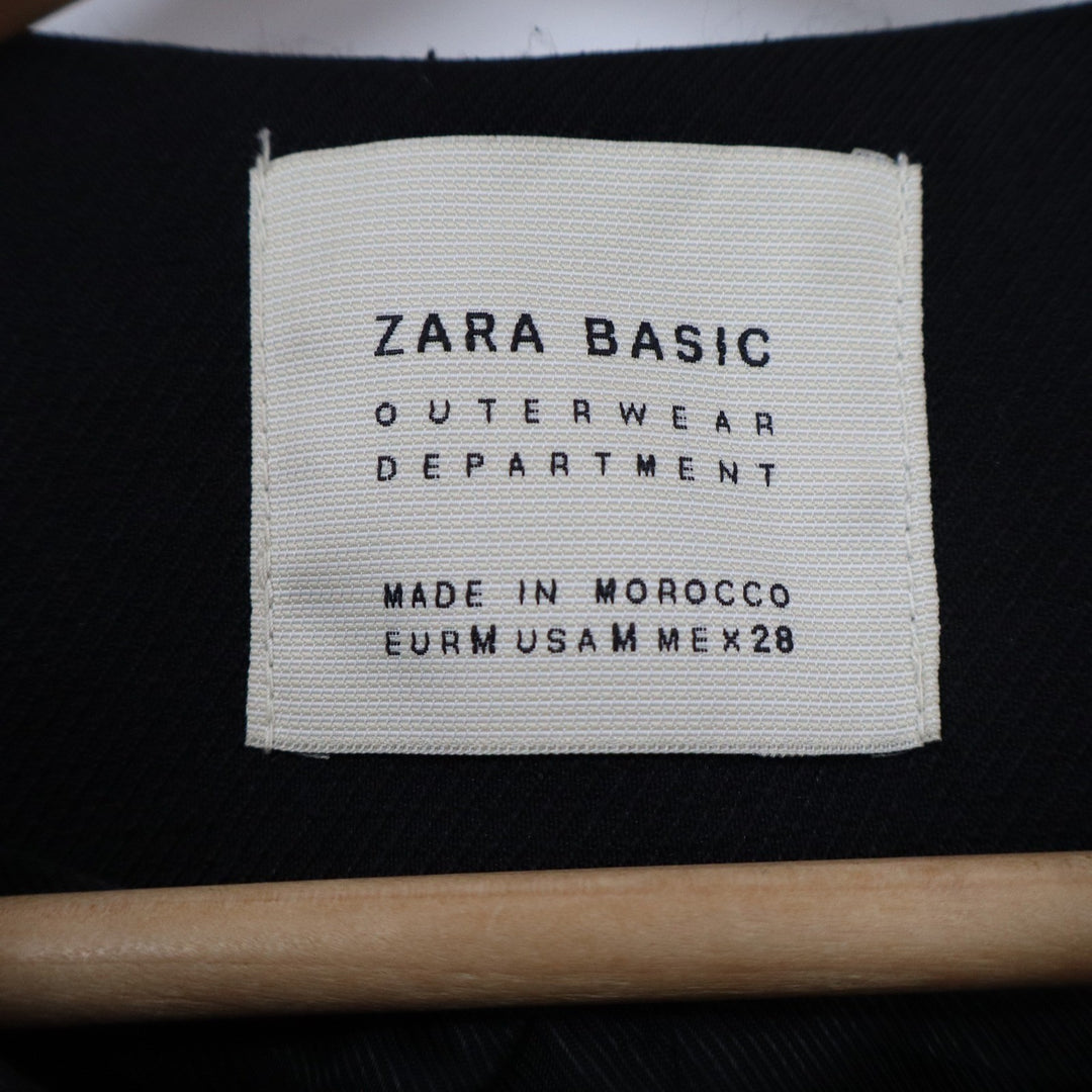 Zara Basic Womens Black Collarless Single Button Flap Pocket Coat Size M