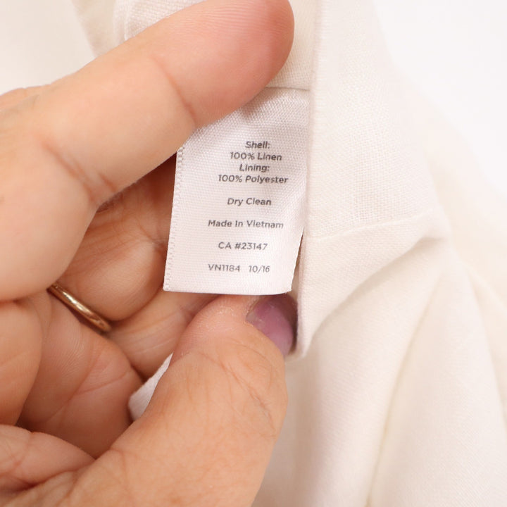 Talbots Petites White 100% Linen Wide Leg Side Button Trousers Pants 14P