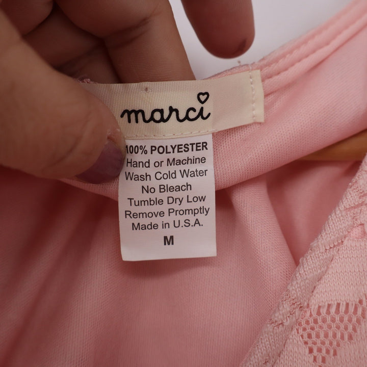 Marci Pink Floral Lace Up Front Crop Top Sleeveless V-Neck Medium Made in USA