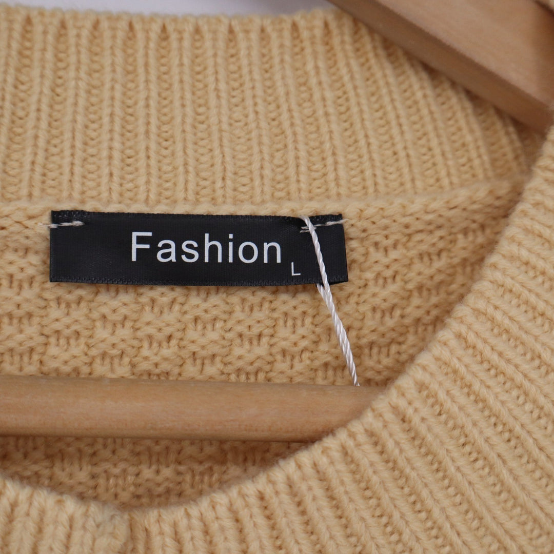 Fashion Women Yellow Textured Knit Button Front Cardigan Sweater L