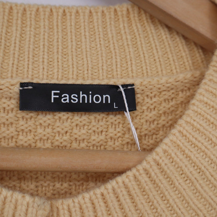 Fashion Women Yellow Textured Knit Button Front Cardigan Sweater L
