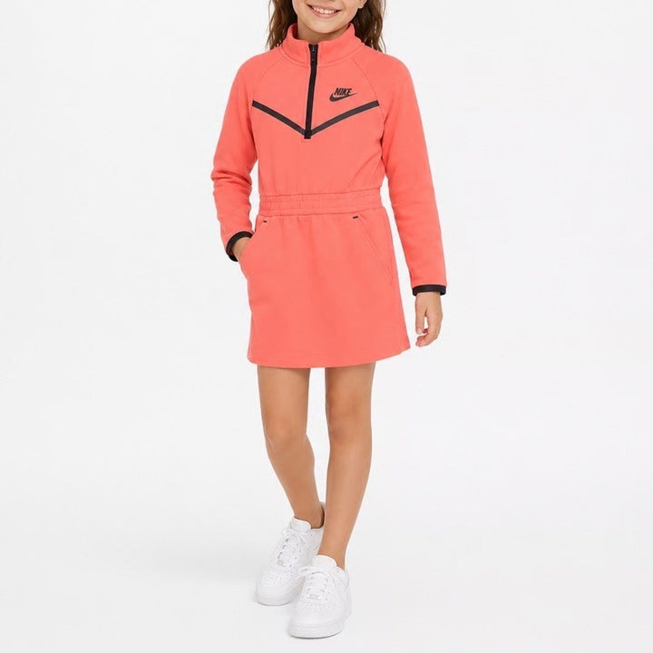 Nike Girls Tech Fleece Half-Zip Dress Magic Ember Orange Size 5 NWT