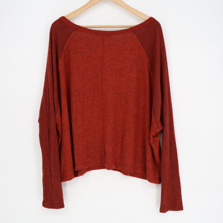 Lulus Sweater Womens L Red Rust Stretch Ribbed Long Sleeve Scoop Neck Pullover