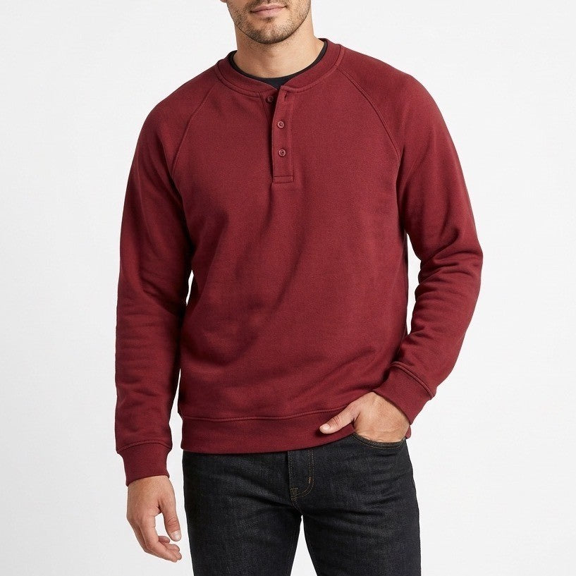 American Giant Midweight Sweatshirt Mens L Red Fleece Snap Henley Raglan Sleeve