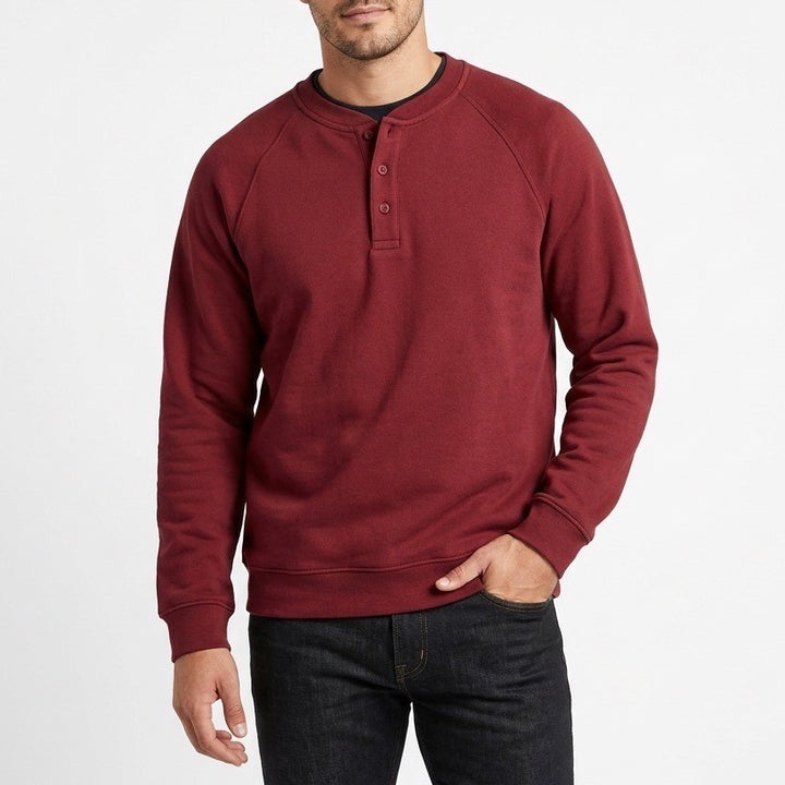 American Giant Midweight Sweatshirt Mens L Red Fleece Snap Henley Raglan Sleeve